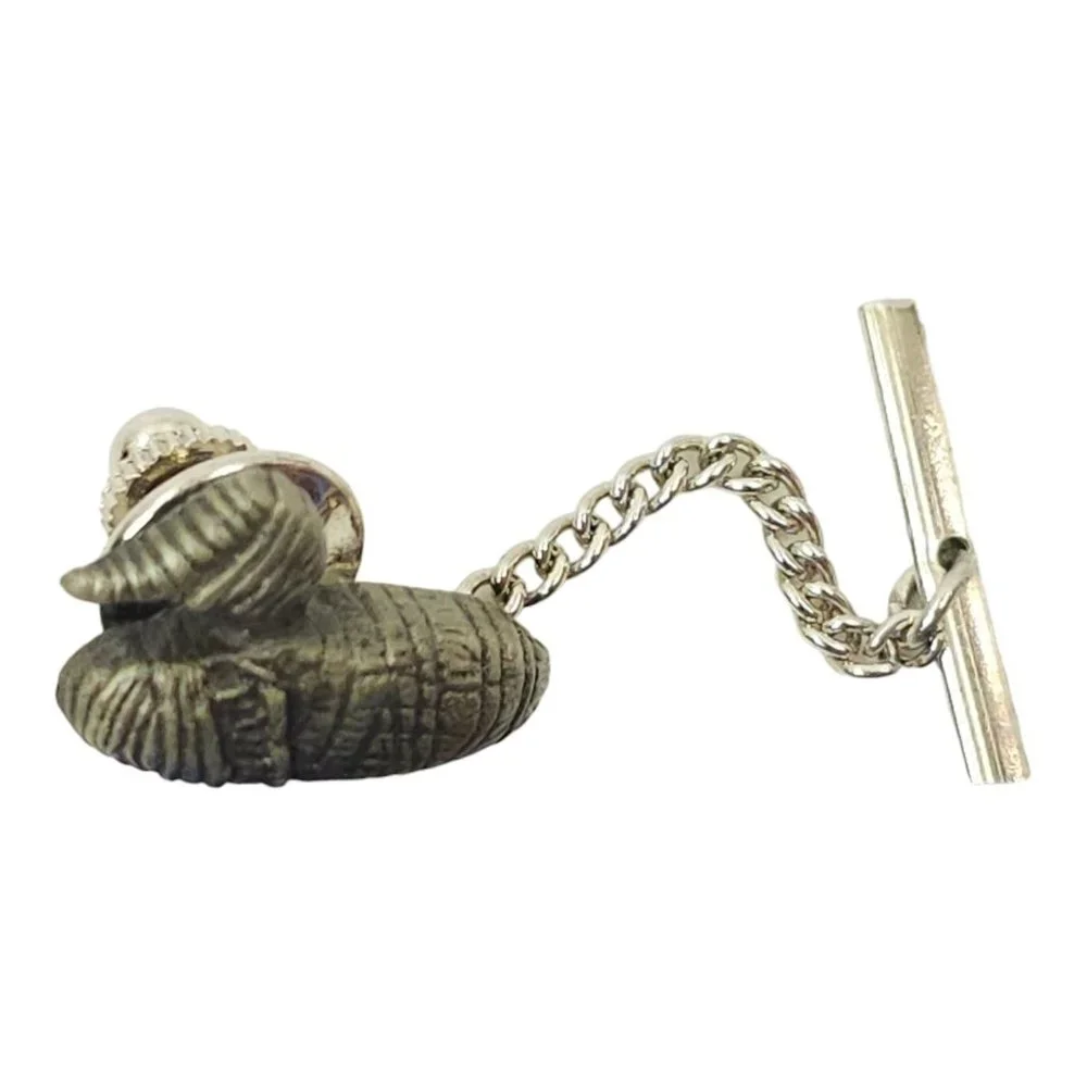 Sitting Duck Bird Tie Tack Pin Vintage Mens Jewelry Mallard Metal Pewter Style